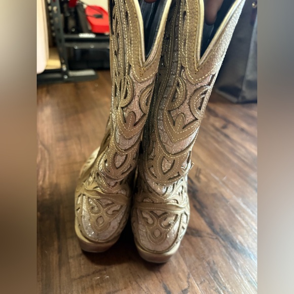 JB Dillon Tan with Sparkle Croc Print Inlay Snip Toe Western Cowboy Boots - Picture 7 of 8